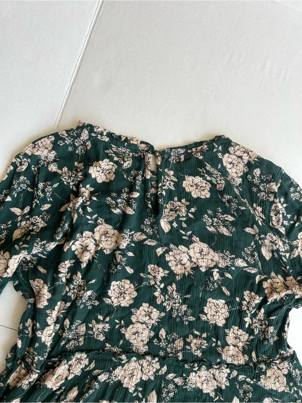 Long Sleeve Forest Green Floral Tiered Mini Dress - Picture 5 of 8
